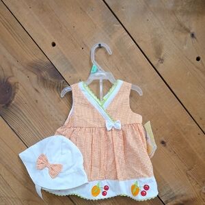New Little Bitty 3pc Orange Gingham Dress and Hat Set.  6-9months.